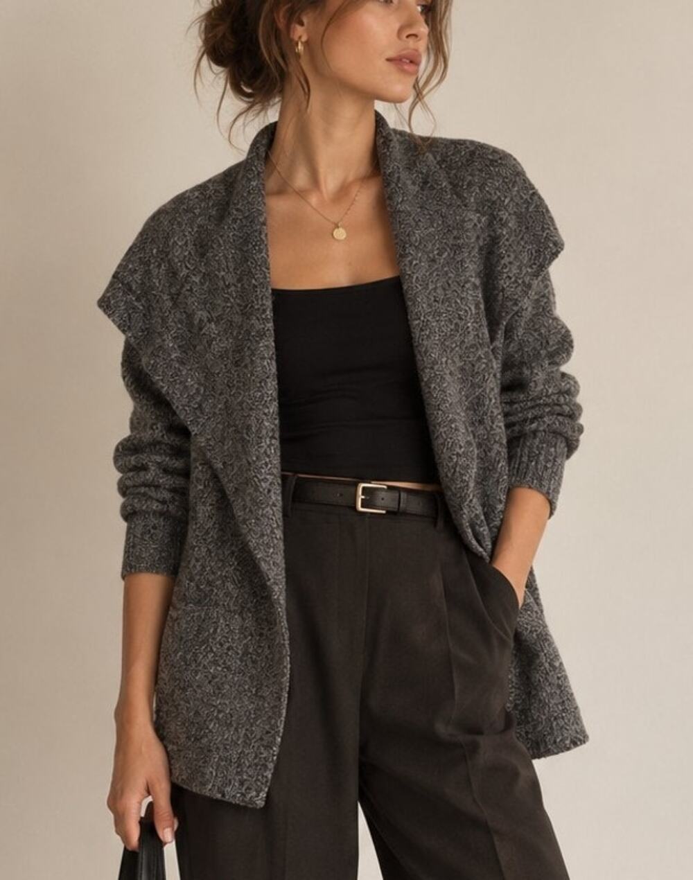 Theory Womens Maritza Wool Open Front Cardigan Sweater L Gray Fall Quiet Luxury